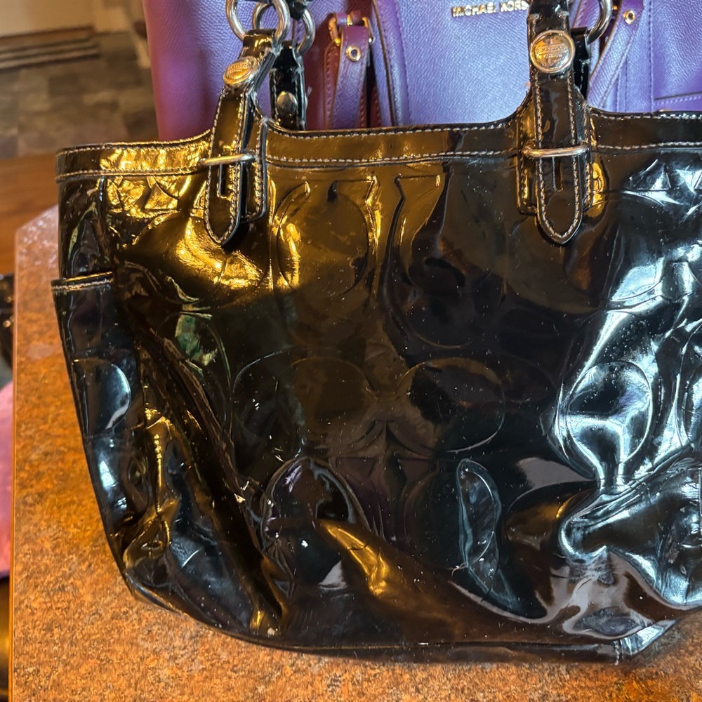 Coach Black Patent Leather Tote Bag